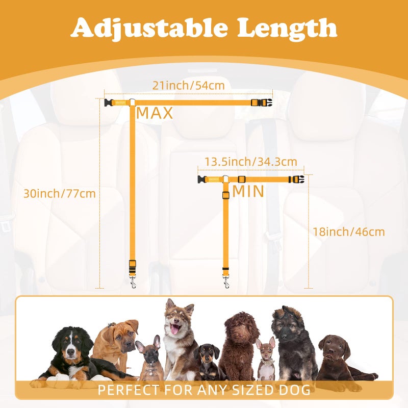 BWOGUE 2 Packs Dog Cat Safety Seat Belt Strap Car Headrest Restraint Adjustable Nylon Fabric Dog Restraints Vehicle Seatbelts Harness Yellow - Image 4